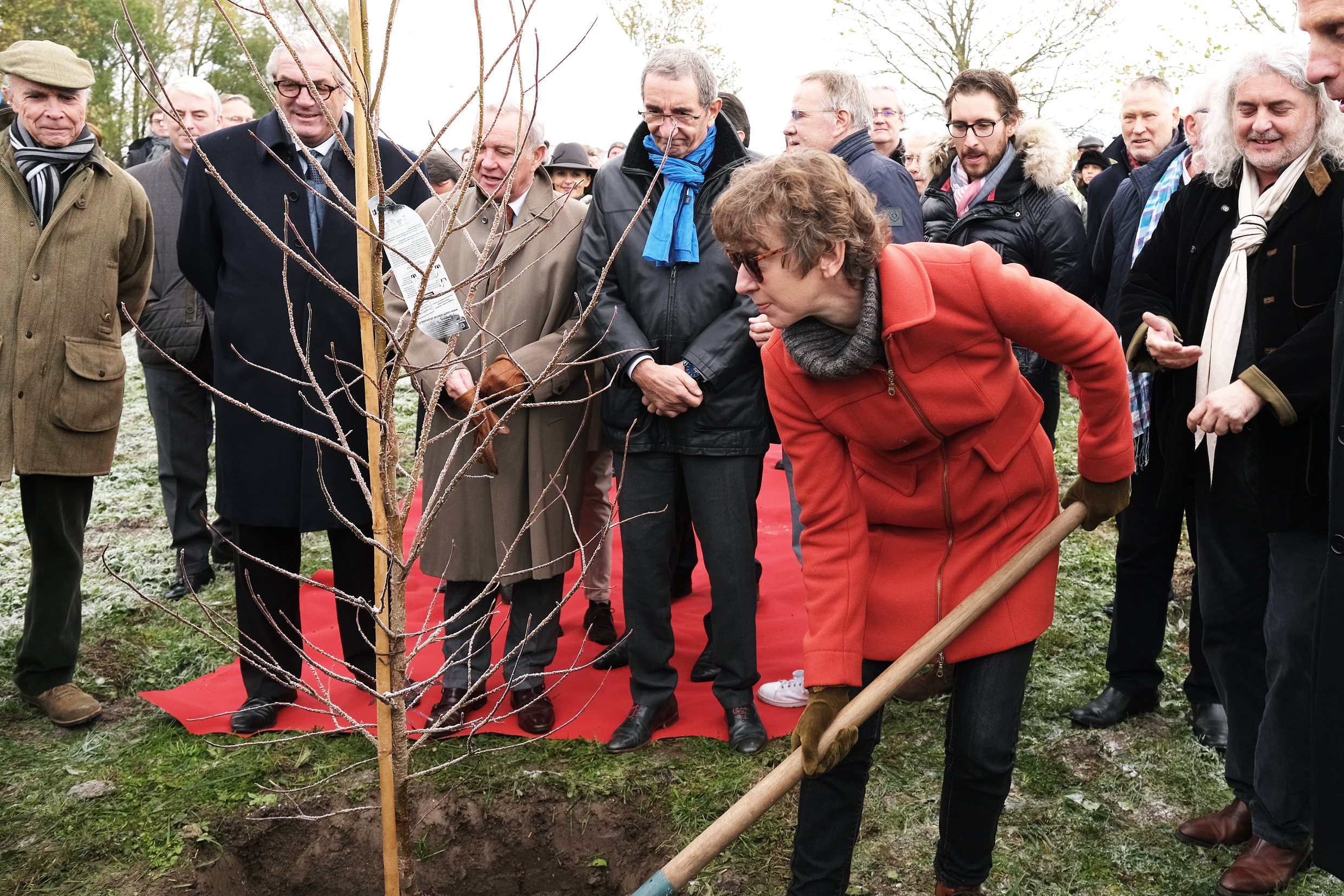 Elus (ici, Sylvie Martin, conseillère régionale déléguée à la culture) et partenaires se sont retrouvés le dimanche 17 novembre pour planter symboliquement un arbre à l’emplacement du futur site - Photo Région Bourgogne-Franche-Comté